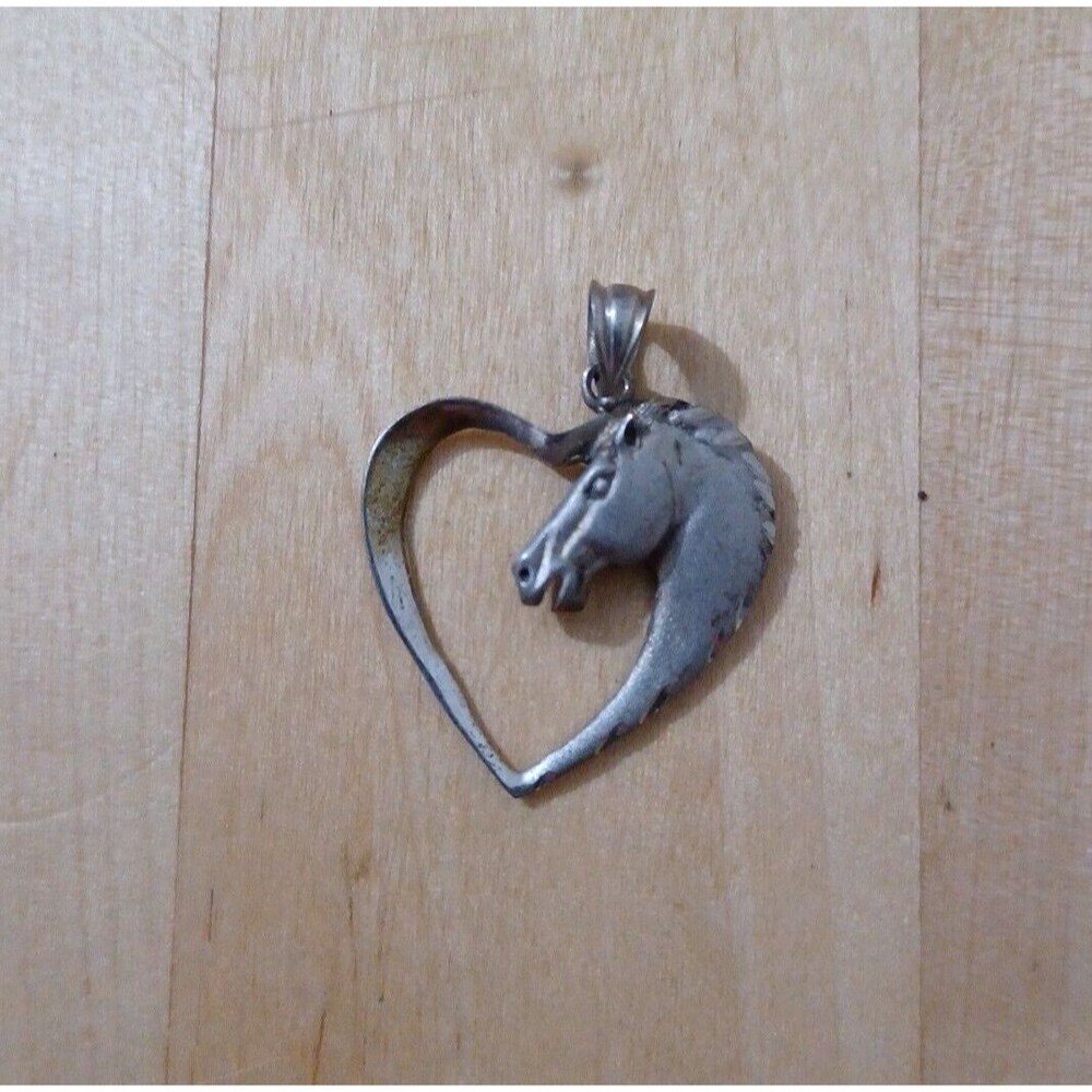 Signed GD Sterling Silver 925 Horse Head Heart Pendant